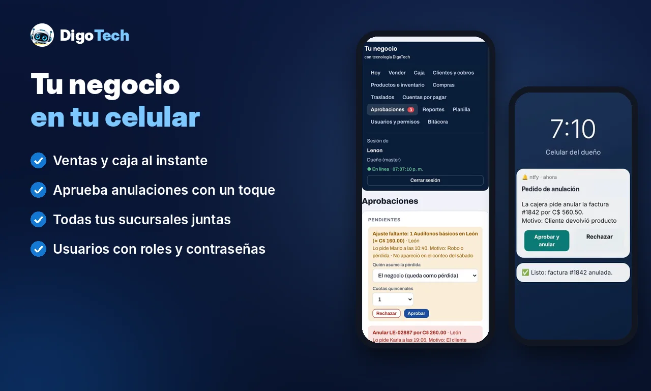 Indicadores y aprobaciones del negocio desde el celular